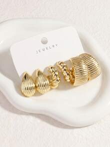 6/18pcs Gold Flower, Heart & Geometric Earring Set, Fashionable & Elegant, Suitable For Daily Wear, Parties And Events - Gold - View 4