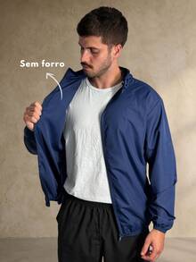 Men's Windbreaker Jacket, Waterproof, Plain, Thermal, Cold Weather, Super Lightweight, High Neck, Basic, Running, Cycling, Hiking, Motorcycling, Black, Blue, Green, White, Gray, Autumn/Winter, Loose Fit, Zipper - 藏蓝色 - 查看 5