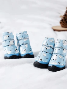 4pcs Dog Paw Protector Boots, Dog Snow Boots For Small Dogs, Chicken & Dog Print Pattern, Anti-Slip Dog Shoes, Pet Anti-Fall Shoes, Winter Warm Anti-Slip Sports Shoes, Hard Wood Floor Outdoor Walking Soles - Multicolor - View 12