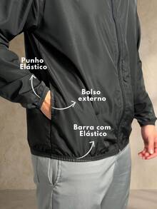 Men's Windbreaker Jacket, Waterproof, Plain, Thermal, Cold Weather, Super Lightweight, High Neck, Basic, Running, Cycling, Hiking, Motorcycling, Black, Blue, Green, White, Gray, Autumn/Winter, Loose Fit, Zipper - 黑色 - 查看 2