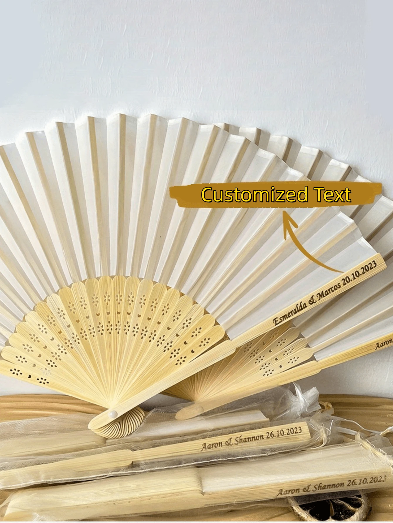 5/10 Peças Leque de Mão Personalizado Branco para Casamento - Leque Dobrável com Letra Gravada, Adequado para Casamento, Inverno, Outono, Festivais, Moda de Inverno, Lembrancinhas de Casamento Personalizadas em Massa para Madrinhas, Leques para Eventos Especiais, Casamento de Verão