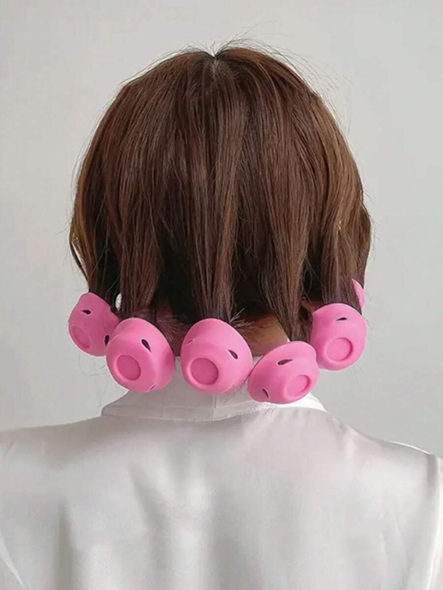 10pcs Kids/Youth Pink Non-Heating Hair Curlers, Multi-Function Styling Tool