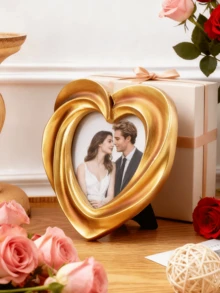 Ramă foto aurie în formă de inimă de Ziua Îndrăgostiților: Decor romantic pentru birou/dormitor, ideală pentru nuntă/afișarea amintirilor de dragoste, cadou dulce pentru prietenă/soție, accent elegant pentru casă pentru întâlniri de Ziua Îndrăgostiților și ambianță romantică zilnică, cadouri de Ziua Îndrăgostiților, cadouri pentru întoarcerea la școală - Multicolor - Vizualizare 8
