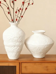 Vază minimalistă vintage, decor floral alb-lăptos pentru casă, piesă centrală elegantă pentru sufragerie, masă, șemineu - se spală doar manual - material ceramic durabil - potrivită pentru decor interior modern sau tradițional - Bej - Vizualizare 4