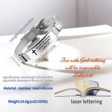 Adjustable Stainless Steel Bible Bracelet, Cross Saying Scripture "For With God Nothing" Quote Cuff Bracelet Jewelry, Motivational Daily Wear Jewelry Bracelet, Holiday Gift - Because In the Presence Of God, - View 2