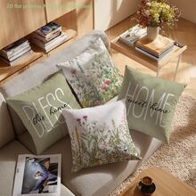 MEMNUN 4 件套复古花卉绿植“家,甜蜜的家,祝福这个家”印花抱枕套(不含枕芯),采用桃皮绒面料,单面印花,尺寸分别为 17.7*17.7 英寸(45*45 厘米)/ 19.69*19.69 英寸(50*50 厘米)/ 15.75*15.75 英寸(40*40 厘米),家居装饰抱枕套,卧室装饰枕套,礼品 - 彩色 - 查看 6