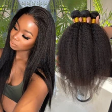 BINF 12A Brazilian Yaki Kinky Straight Virgin Hair Bundles Unprocessed Natural Color Soft Full Long Lasting 12 Months Wear Premium Christmas New Year Gift For Women Holiday Party Family Reunion 1/3/4 PCS - Natural Black - 查看 1