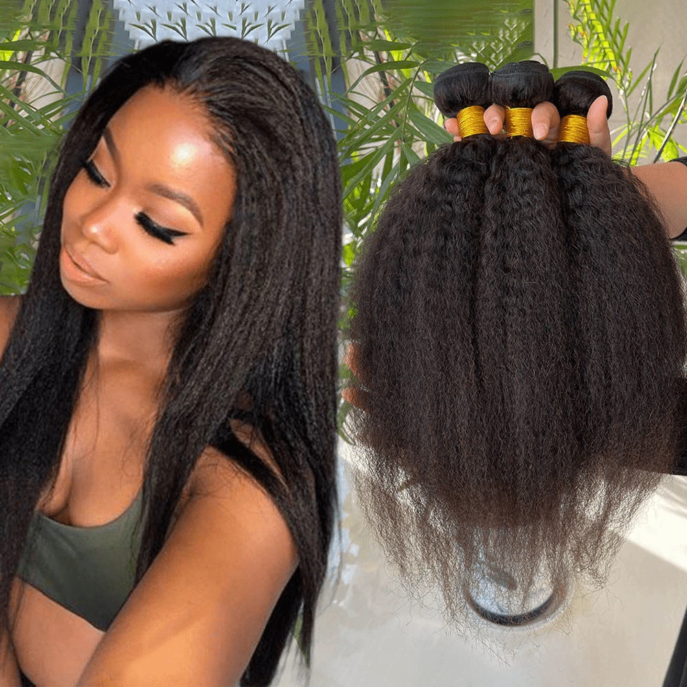 BINF 12A Brazilian Yaki Kinky Straight Virgin Hair Bundles Unprocessed Natural Color Soft Full Long Lasting 12 Months Wear Premium Christmas New Year Gift For Women Holiday Party Family Reunion 1/3/4 PCS - Natural Black - 查看 1