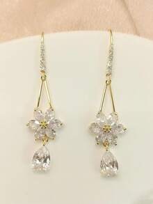 1对水晶水滴锆石花朵耳环，时尚女士装饰耳环，适合日常派对、舞会、晚宴、通勤、大学等场合，情人节、妈妈、母亲节礼物 - 彩色 - 查看 2