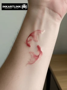 INKARTLINK Hình xăm cá vàng di cư INKARTINK màu đỏ son, hình xăm tạm thời không thấm nước kéo dài 2-5 ngày, hình xăm chuyển nước nhiều màu, hình xăm giả chân thực, hình dán trang trí thiết kế hốc tường - Nhiều màu - Xem 3
