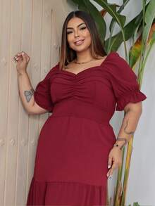 Women's Plus Size Long Dress For Wedding, Graduation, Party, Premium - Burgundy - View 2