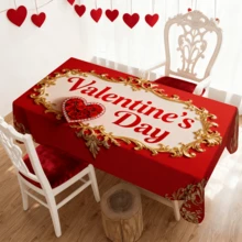 1/20 pièces Nappe de la Saint-Valentin, design romantique de cœur rose encadré en rouge et or, nappe élégante convenant pour restaurant, mariage, dîner d'anniversaire de couple, décoration de la maison, accessoires de cuisine, cadeau de décoration idéal pour la Saint-Valentin