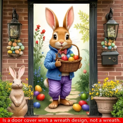 1PC,2D Flat, Easter Bunny Background Banner, Made Of Polyester Fabric, Suitable For Easter Parties, Holiday Celebrations, Birthdays, Children's Themed Parties, Family Gatherings, Entrance Porch Decoration, Wall Decoration, Home/Studio/Indoor/Outdoor Decoration, Photo Booth Props, Holiday Event Decoration, Party Decoration Supplies/Gifts
