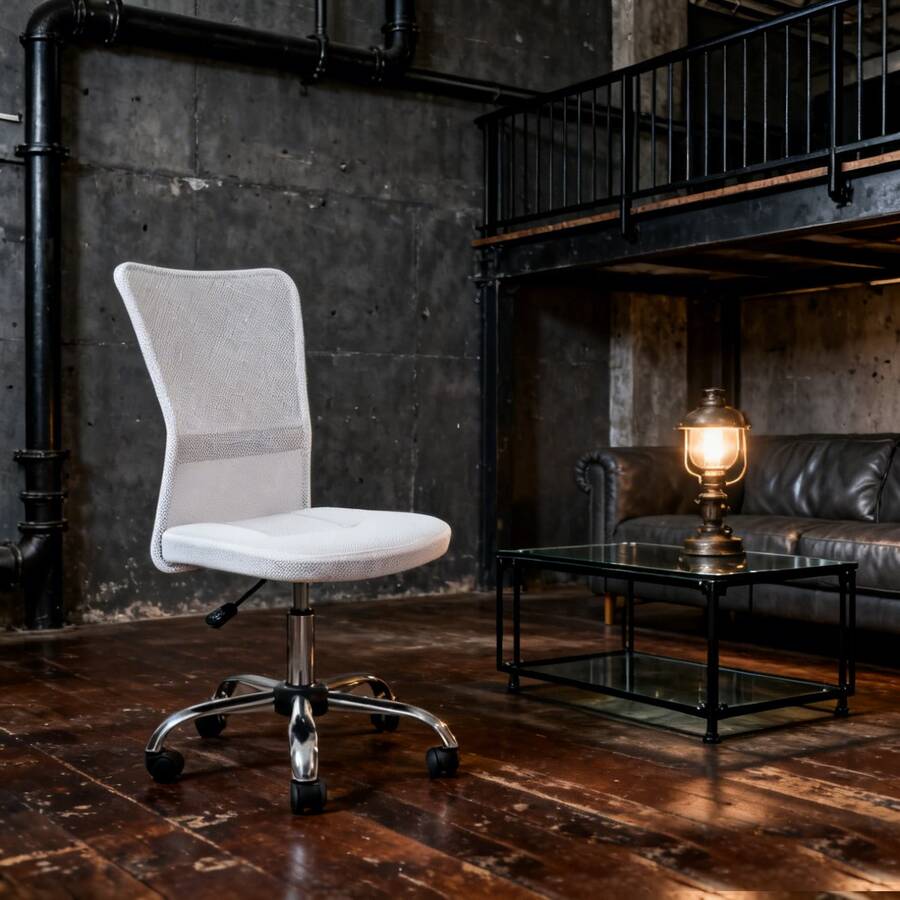 Mesh Office Chair, Computer Chair, Desk Chair, Armless, Steel Frame, Heavy-Duty, Casters, Height Adjustable, 360-Degree Rotation, Fatigue-Reducing, Breathable, 100kg Weight Capacity, 40cm Wide, Ideal For Desk Work - White - View 1