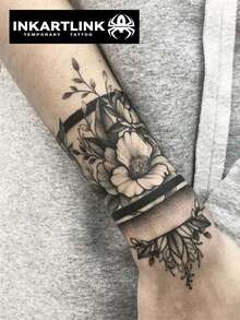 INKARTLINK 革命性纹身技术，半永久纹身，花卉图案，逼真纹身，情感纹身，临时纹身，仿真纹身，防水，外观逼真，小众设计纹身，果汁纹身，植物纹身，臂环纹身 - 黑色 - 查看 9