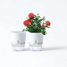 1 pieza Maceta autorriego de 6 pulgadas, maceta de jardín blanca para plantas de interior, maceta transparente con nivel de agua visible, maceta de flores de estética moderna para decoración de escritorio, sala, cocina, dormitorio y alféizar, adecuada para plantas de interior y exterior, orquídeas, hierbas, pothos, suculentas, violetas (Blanco)