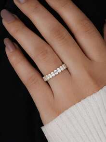 1pc Oval Row Diamond Ring, 925 Sterling Silver, Elegant Oval Row Diamond Design & Smooth Band, Luxurious Eye-Catching Style, Perfect For Various Occasions - Gold - View 4