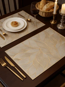 1-12pcs Rectangular Minimalist PVC Placemats, Washable, Easy To Clean, Wipe-Clean, Non-Slip, Dining Table Mats, Sweet Reverie, Elegant Placemats, Dining Table Setting, Kitchen Tabletop Mats, Holiday Wedding Decor - Multicolor - View 1