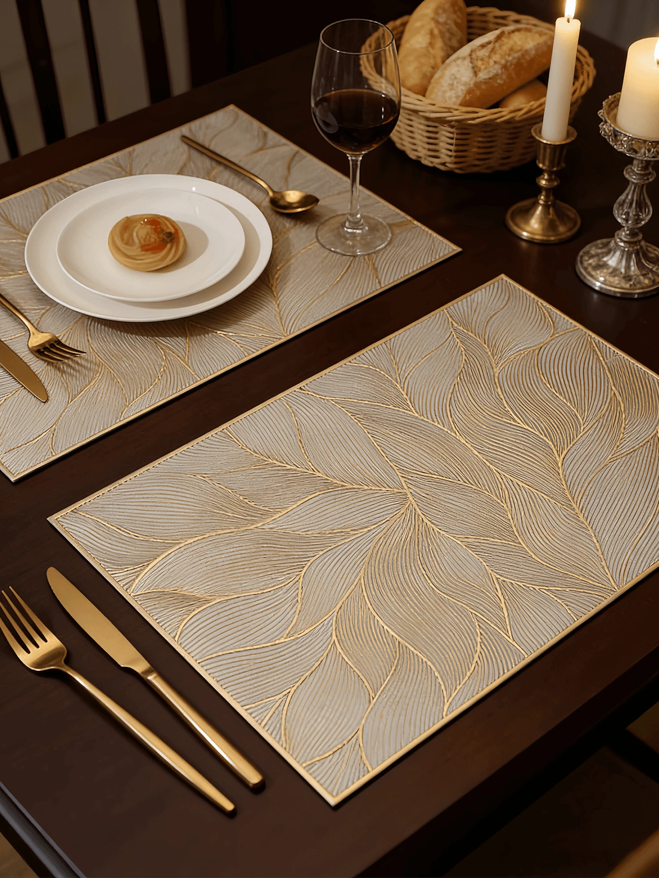 1-12pcs Rectangular Minimalist PVC Placemats, Washable, Easy To Clean, Wipe-Clean, Non-Slip, Dining Table Mats, Sweet Reverie, Elegant Placemats, Dining Table Setting, Kitchen Tabletop Mats, Holiday Wedding Decor - Multicolor - View 1