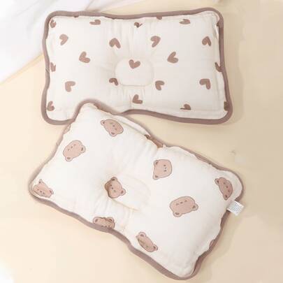 1个Oeko-Tex认证可爱印花婴儿枕，带包边，柔软透气，防扁头颈支撑枕，四季儿童吸汗枕