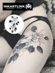 INKARTLINK 革命性技术纹身，半永久纹身，花卉纹身，逼真纹身，情感纹身，临时纹身，仿真纹身，防水，外观逼真，小众设计纹身，水果纹身，植物纹身 - 黑色 - 查看 8