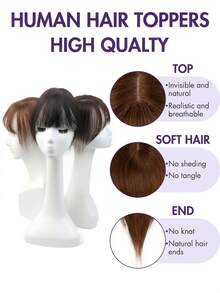 8-14英寸优雅直刘海假发，男女通用成人款，灰金色，适合头发稀疏者，夹式接发片，增加发量和遮盖度，自然逼真。 - 彩色 - 查看 4