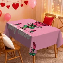 1/20 szt. Obrus walentynkowy z uroczym wzorem róży z kreskówek, idealny do restauracji, na wesela, kolacje rocznicowe dla par, wystrój domu, artykuły kuchenne, idealny prezent na Walentynki i dla ukochanej osoby - Wielokolorowe - Zobacz 7