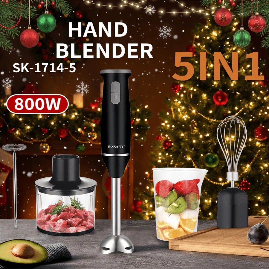 SOKANY Valentine's Day Gift Batidora,Blender,Immersion Blender,Meat Grinder,5-In-1 Handheld Blender Set,Food Mixer,Baby Food Mixer,Speed Regulation,Egg Beater,Including Multi Function Stick,Blender,Whisk,Chopper And Beaker,Suitable For Food Processing Baby Food Mixing - EU C Type Plug(220-240V) - View 1