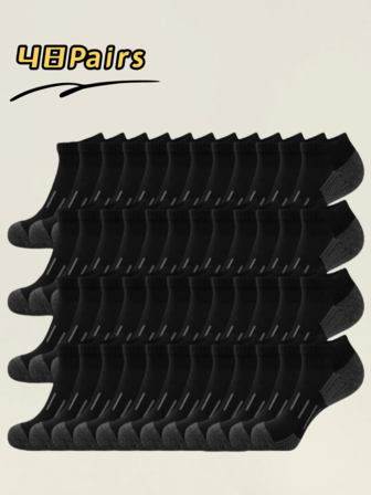 48双男士四季运动袜，柔软舒适，针织袜身，耐穿耐磨，黑色、白色、浅灰色、深灰色可选，适合日常工作、居家、运动、跑步、健身、篮球等休闲场合穿着，贴合脚型，男女同款。