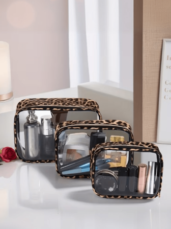 Leopard Print Travel Toiletry Bag - Multi-Compartment Portable Cosmetic Organizer, Durable Fabric Electronics Storage Pouch, Unisex Fitness & Beauty Accessories, Transparent Top Design, Sturdy Structure, Ideal Holiday Gift