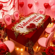 1/20 pièces Nappe de la Saint-Valentin, design romantique de cœur rose encadré en rouge et or, nappe élégante convenant pour restaurant, mariage, dîner d'anniversaire de couple, décoration de la maison, accessoires de cuisine, cadeau de décoration idéal pour la Saint-Valentin