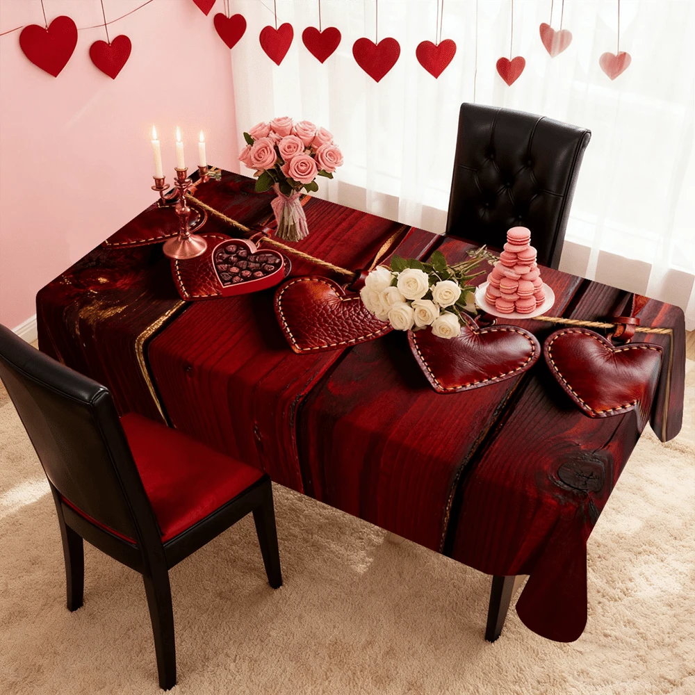 1/20pcs Valentine's Day Tablecloth, Romantic Heart Pattern, Red Leather Style Decorative Tablecloth, Suitable For Restaurant, Wedding, Couple Anniversary Dinner, Home Decor, Kitchen, Valentine's Day Decoration, Ideal Home Decor Gift