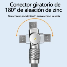Cable de datos con cabezal giratorio, cable de carga rápida de 1 metro, cable de carga ultrarrápida tipo C. Admite una rotación de 180 grados, cable cargador portátil para coche, estructura resistente, acabado superficial liso, sin batería, se alimenta a través de USB. - Negro - Ver 2