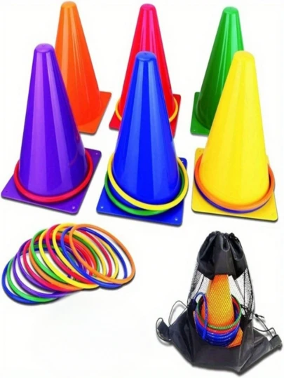 1 Set Creative Ice Cream Cone Set, Includes Round Toss Toy: Sensory Motor Training, Colorful Signage Bucket - Outdoor Game, Cone Toss Interactive Game (Color Random)