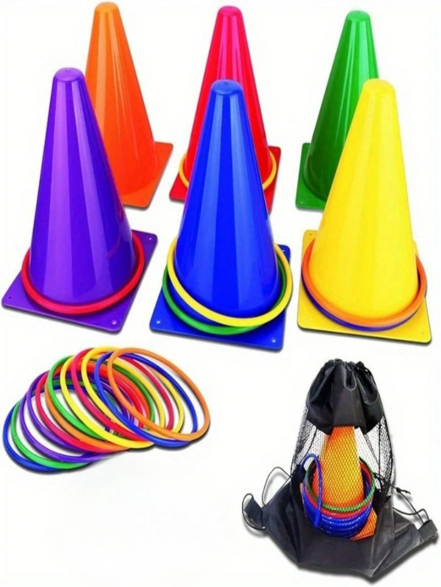 1 Set Creative Ice Cream Cone Set, Includes Round Toss Toy: Sensory Motor Training, Colorful Signage Bucket - Outdoor Game, Cone Toss Interactive Game (Color Random) - Multicolor - View 1