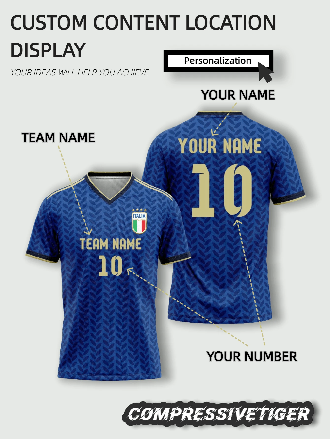 1pc Customized Italian Style Blue Soccer Jersey: Can Print Your Team Logo, Player Name And Unique Details To Create A Personalized Style. Suitable For Casual/Daily Wear, As Well As Soccer, Basketball And Volleyball Matches. Made Of Durable Material. - Blue - View 1
