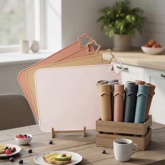 INS Nordic Home 1个多功能幼儿星形耐用硅胶餐垫，大尺寸，加高边缘防止液体溢出，保护桌面，非常适合幼儿园或户外活动，活泼有趣的设计，可卷起方便携带和存放，适合旅行和早教中心使用。