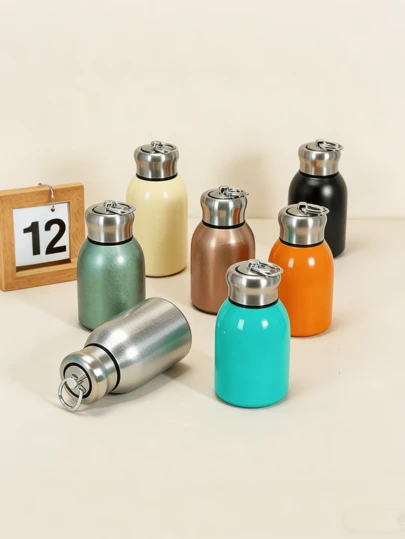 Kompakt bärbar isolermugg, läckagesäker monokrom isolerflaska, 304 rostfritt stål med handtag, bärbar varm/kall, liten storlek som passar i fickan