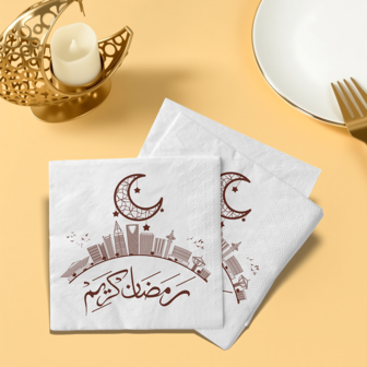 100/20 Pcs Ramadan Paper Napkins Decorated With Ramadan Lantern And Crescent Designs, Disposable Paper Napkins For Eid Al-Fitr, Muslim Paper Hand Towels, Accessories And Decorations For Eid Al-Fitr Party Tables, Table Decorations For Ramadan And Eid Al-Fitr, Paper Tableware For Kitchen And Baking For Ramadan, Ramadan Decorations, Home Decorations For Eid Al-Fitr, Islamic Party Supplies, Arab Festivals, Islamic Festivals