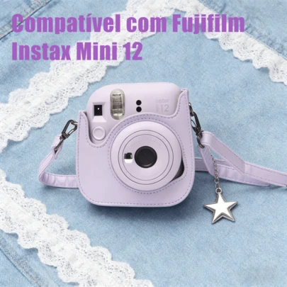 Estojo protetor para câmera Fujifilm Instáx, compatível com Mini 12, resistente a arranhões e impactos, bolsa transversal com compartimento para guardar papel fotográfico.