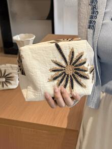 1 pieza/Set Bolsa de maquillaje con estampado de palmeras, bolsa plegable tipo almohada, organizador de cosméticos de gran capacidad para viajes, adecuado para vacaciones, almacenamiento de herramientas de maquillaje de moda, monedero, portálápices, adecuado para viajes, dormitorio, cuidado de la piel, cosméticos, brochas de maquillaje, regalos para novias, Día de la Madre, regalos de cumpleaños, regalos para amigos, maestros - Blanco - Ver 17