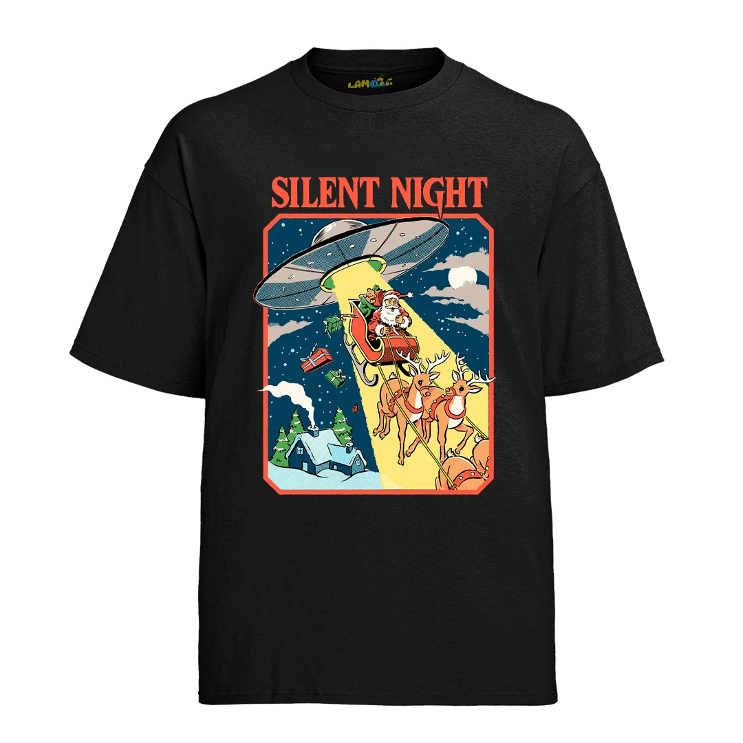 Silent Night Christmas Cotton T-Shirt - Black - View 1