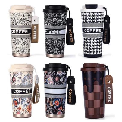 500ml/16.91oz 咖啡杯，真空隔热咖啡旅行杯，防漏双层不锈钢可重复使用杯，哑光饰面 - 可让饮料保持数小时的冷热，是茶和咖啡爱好者的高品质礼物，耐用的饮料容器，非常适合万圣节和圣诞节，四季皆宜，非常适合办公室、学生、运动、户外活动、万圣节和圣诞节礼物