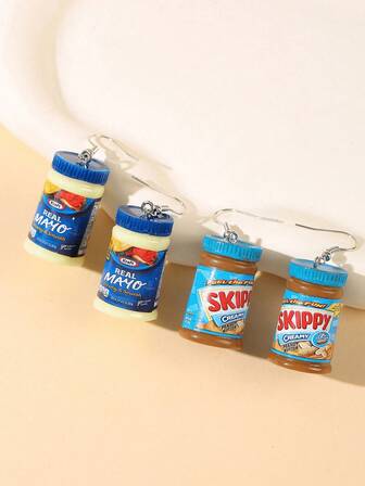 1 par de pendientes de resina con diseño exagerado y minimalista de cacahuete y salsa de soja, adecuado como regalo para amigos y novias