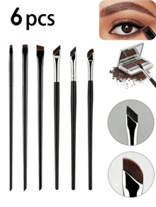 6 Makeup Brushes, Including Angled Eyeliner Brush, Eyebrow Brush, Ultra-Thin Eyeshadow Brush, Sickle Eyeliner Brush, Flat Angled Blade Brush, Eye Concealer And Silkworm Brush, To Meet The Needs Of Eye Makeup - Black - View 2