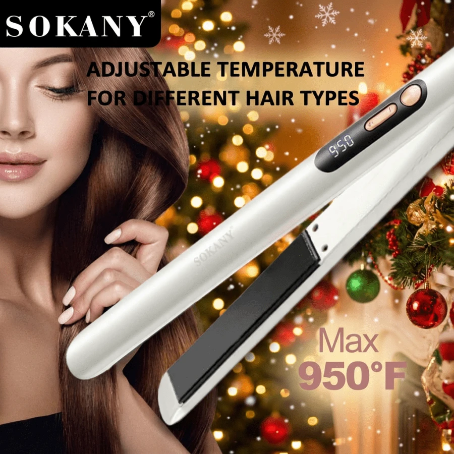 SOKANY Straightener Multifunctional Ceramic Splint, Hair Straightener, Straight Clip, Hairdressing Splint.Three-In-One Dry Curling And Straightening, Both Wet And Dry, Adjustable Temperature, Up To 950 Degrees, LED Display, Can Be Quickly Heated, The Tail Can Be Rotated 360 Degrees, Suitable For Families And Hair Salons - EU F Type Plug(220-240V) - View 1