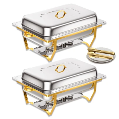 Chafing Dishes For Buffet 2/4 Pack, 8QT-9QT Rectangular Semi-Gold-Plated Stainless Steel Chafing Dish Set,Sturdy And High Grade Chafers And Buffet Warmers Sets, Party Food Warmer Buffet Set For Any Party
