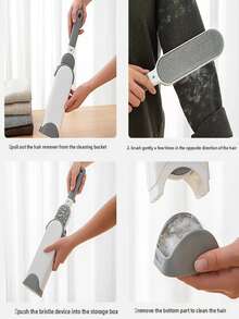 1pc Lint Remover, Dust & Hair Removal With Retractable Storage Box, Household Pet Hair Static Brush, Dual-Sided Lint Brush, Pet Hair Remover - Light Grey - View 4