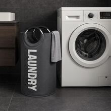 Foldable Dirty Clothes Storage Basket, Large Capacity Laundry Hamper, Bathroom Cloth Organizer Bin, Fabric Washing Bag, Collapsible Toy Storage Basket - Grey - View 1