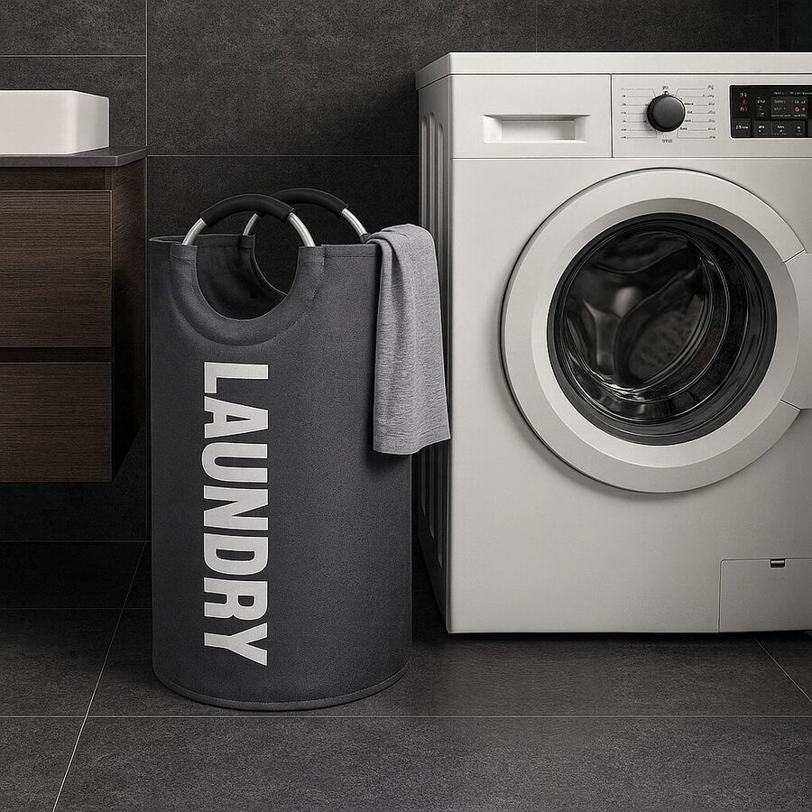 Foldable Dirty Clothes Storage Basket, Large Capacity Laundry Hamper, Bathroom Cloth Organizer Bin, Fabric Washing Bag, Collapsible Toy Storage Basket - Grey - View 1